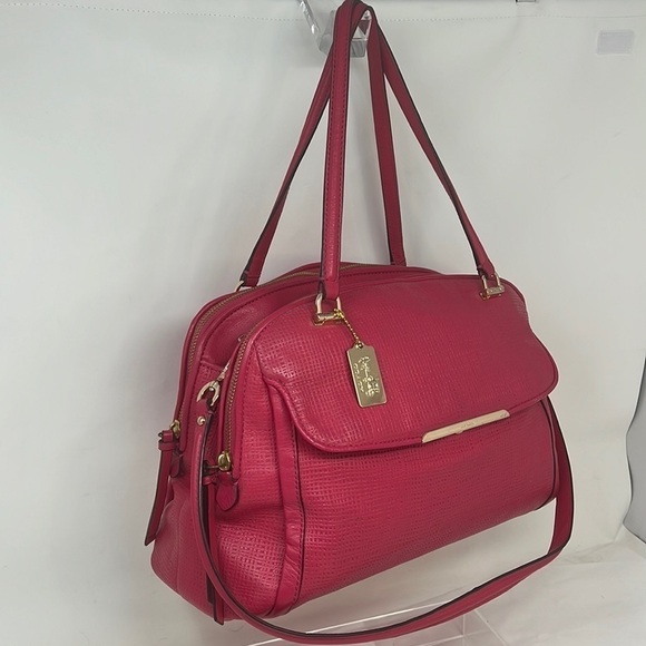 Coach 30092 Madison Embossed Leather Georgie Shoulder Satchel in Pink Ruby - Picture 1 of 16